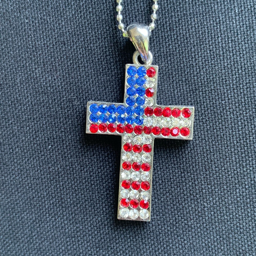 Patriotic Crystal Cross Pendant Necklace